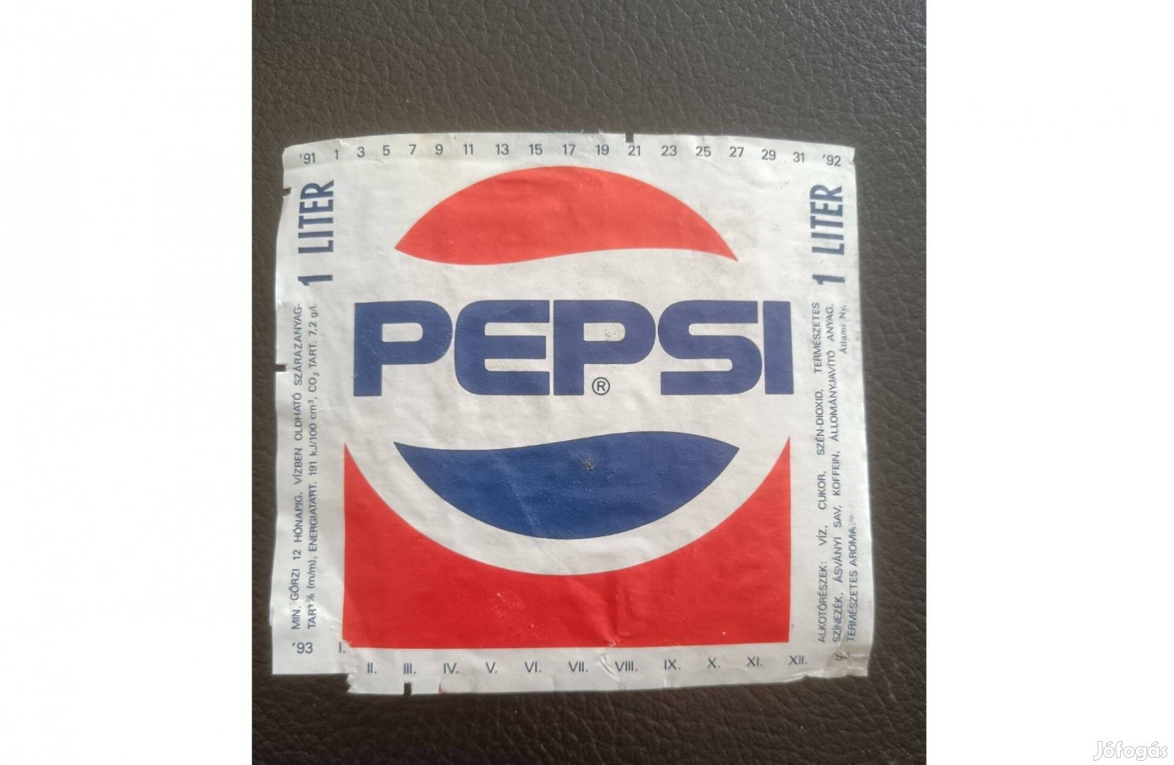Pepsi Cola literes üveg címke Malév promó 1991-ből MC