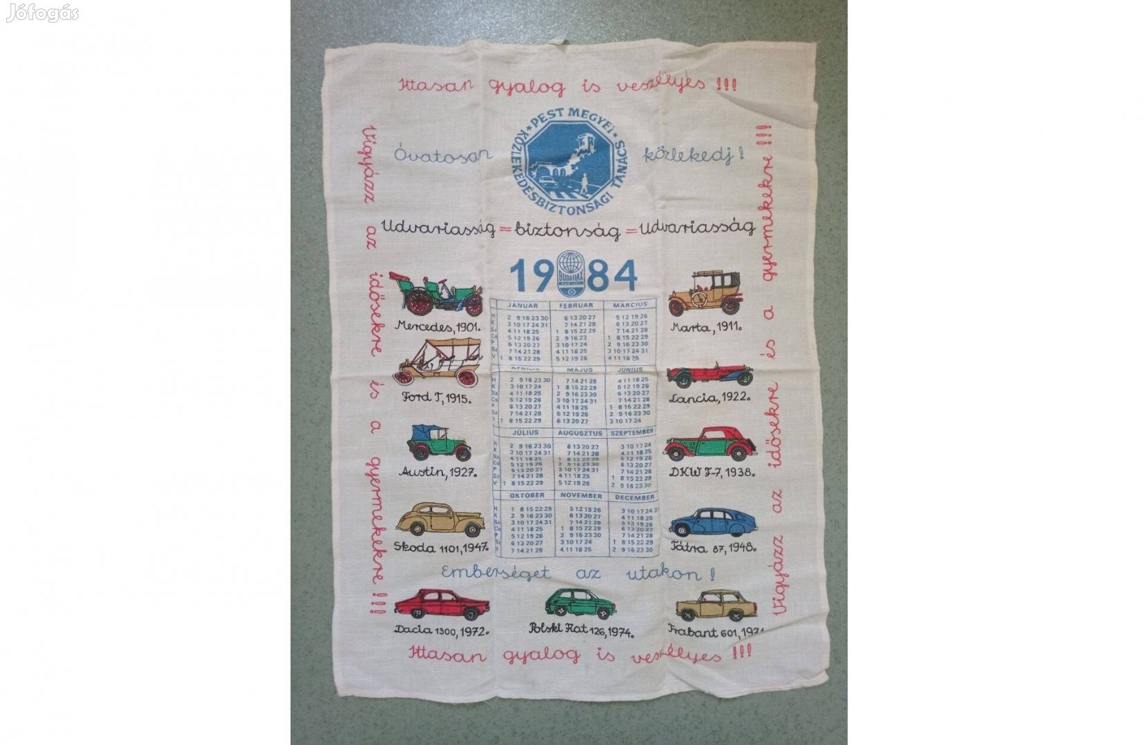 Pest Megyei Közlekedésbizt.Tanács - 1984-es textil naptár / konyharuha
