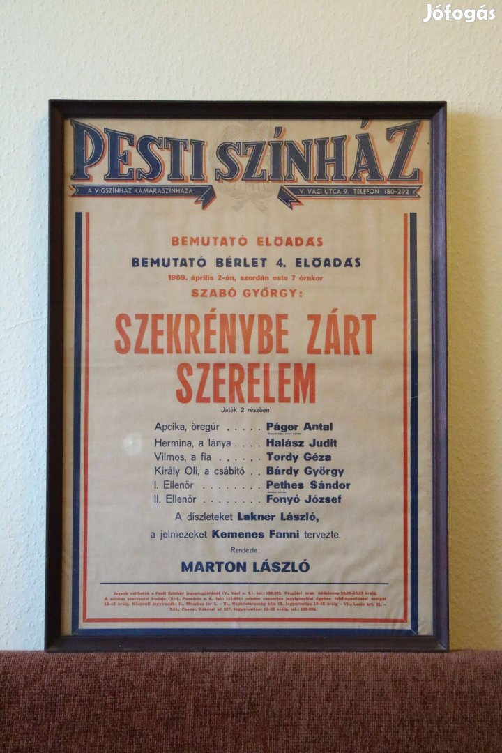 Pesti Színház plakát 70x50cm üvegezett keretben 1969 Páger Tordy Bárdy