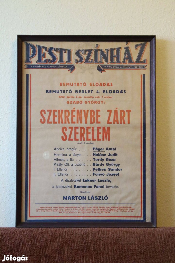 Pesti Színház plakát 70x50cm üvegezett keretben 1969 Páger Tordy Bárdy