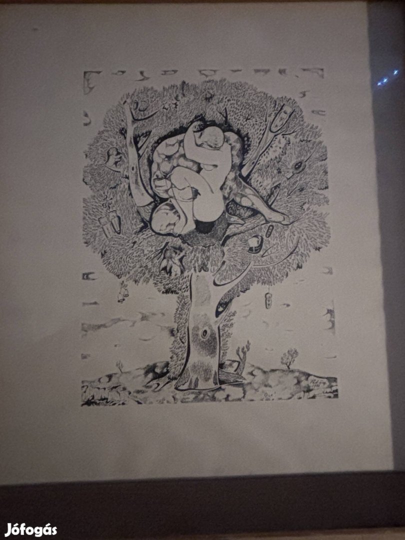 Petőcz Lajos Életfa 1989, szignózott, Tus , Tollrajz