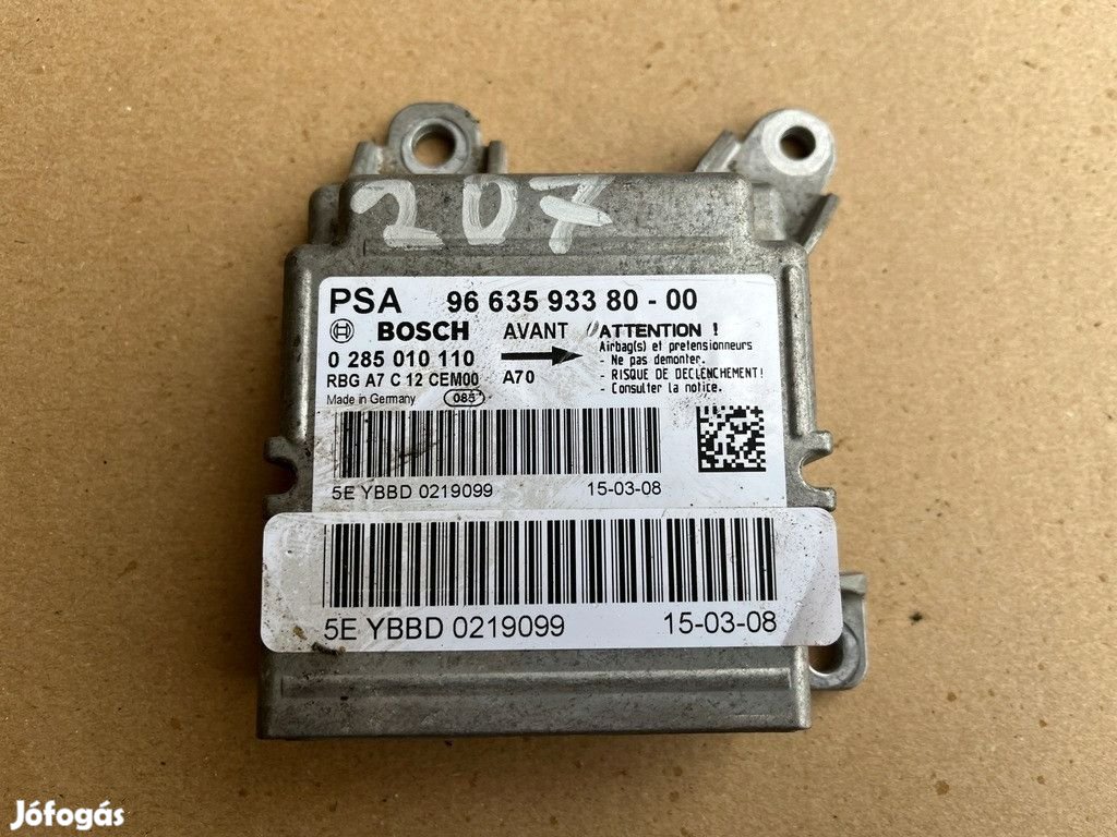 Peugeot 207 Légzsákvezérlő elektronika 0285010110