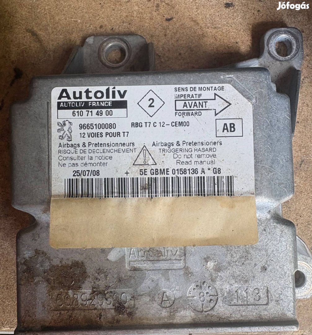 Peugeot 308 airbag vezérlő 9665100080