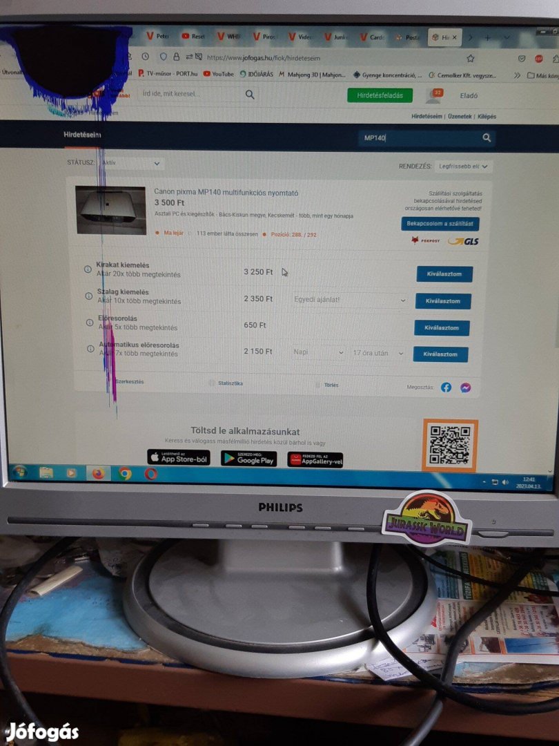 Philips 190S6 LCD 17 monitor működő hibás