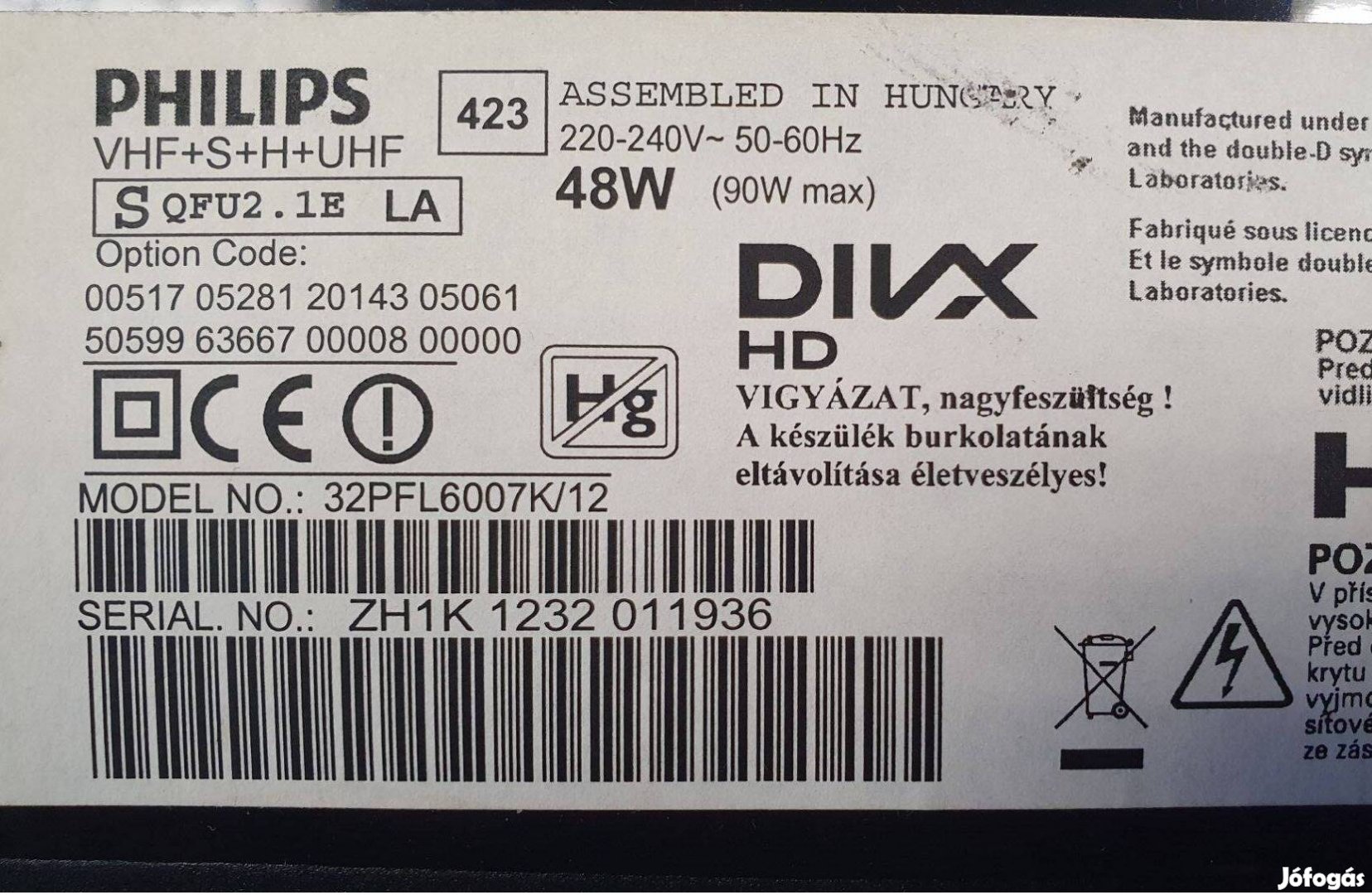 Philips 32PFL6007K/12 LED tv LED hibás,main elkelt! 6870C-0402C Lg