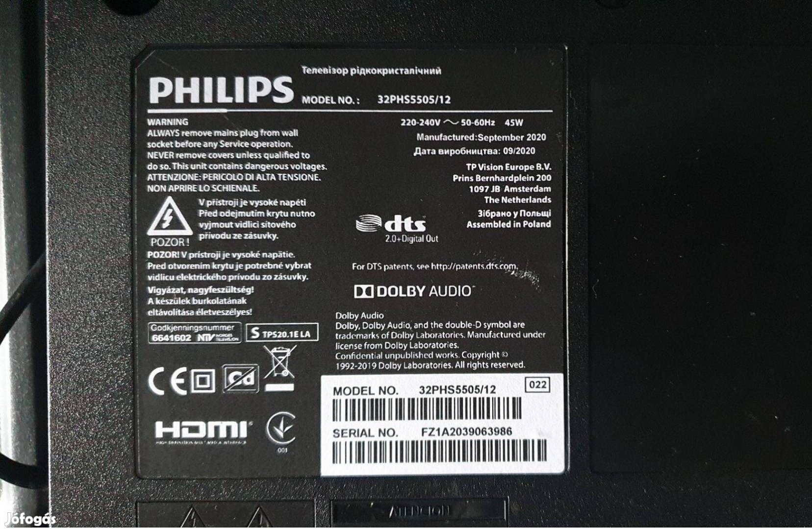 Philips 32PHS5505/12 LED LCD tv hibás törött alkatrésznek