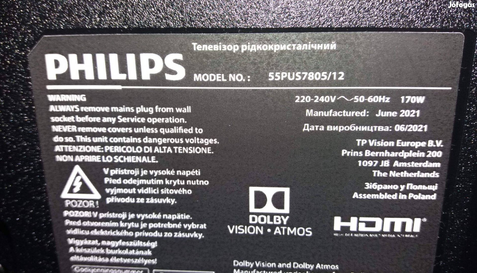 Philips 55Pus7805/12 LED LCD tv Új 4K UHD hibás törött alkatrésznek
