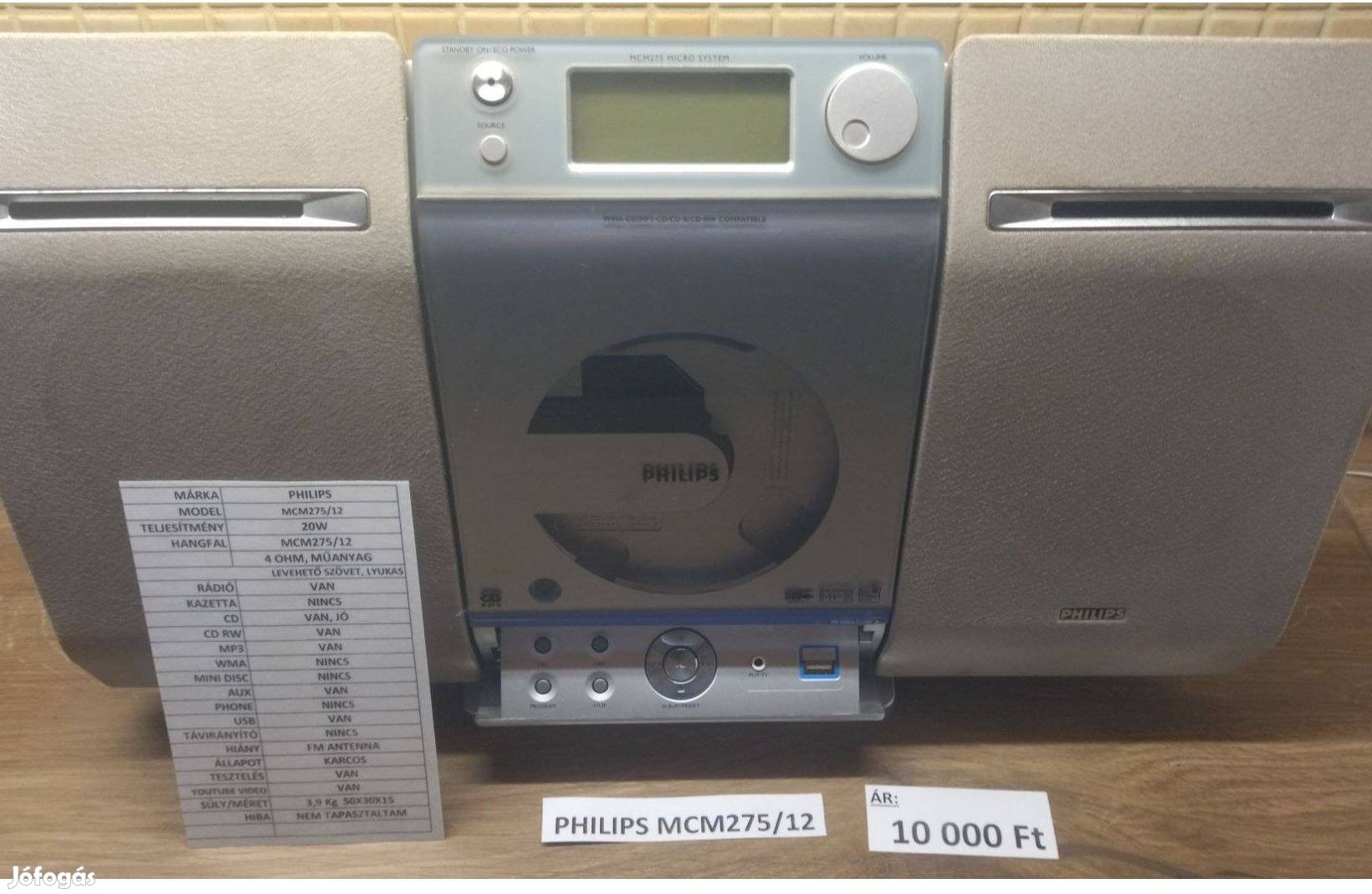 Philips MCM275/12 mini HI-FI ezüst, 20 W, működik