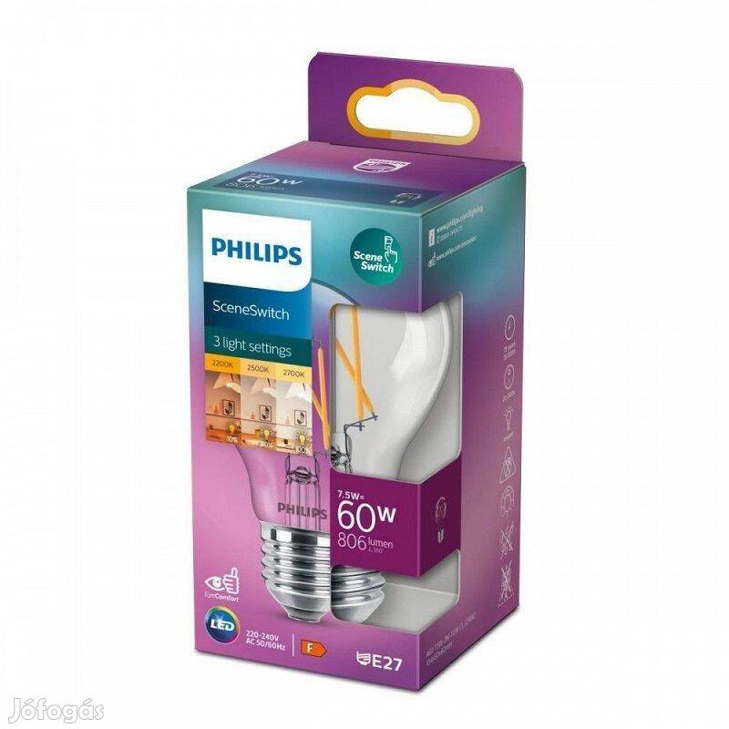 Philips Senseswitch led fényforrás, filament izzó, E27, 7.5W