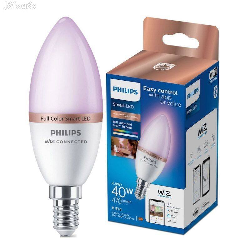 Philips intelligens RGB LED izzó, gyertya, Wi-Fi, Bluetooth, C37, E14