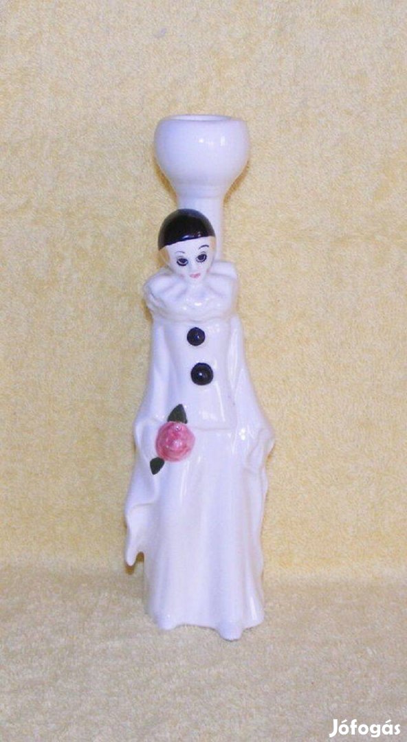 Pierrot bohóc porcelán gyertyatartó dísztárgy