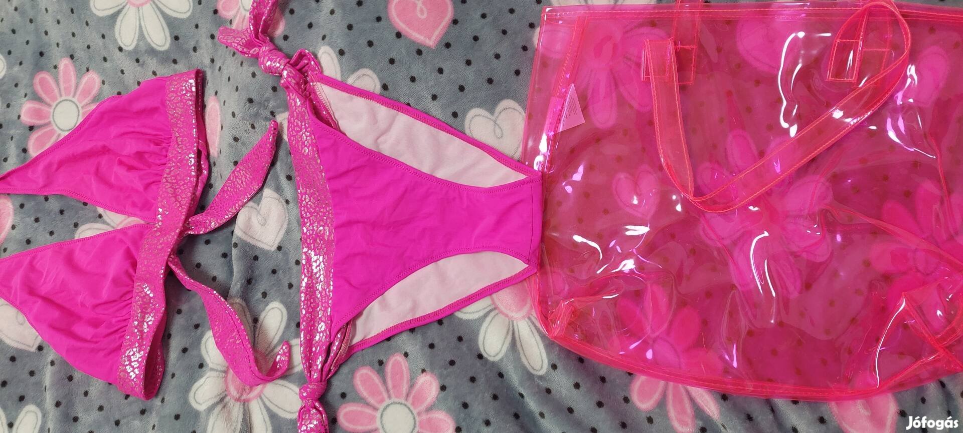 Pink csillamlo párdicmintás fürdőruha +táska 5000ft
