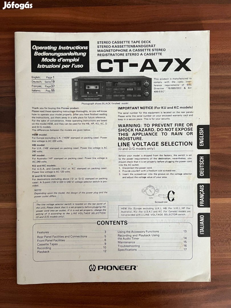 Pioneer CT A 7 X gyári eredeti használati utasítás, gépkönyv