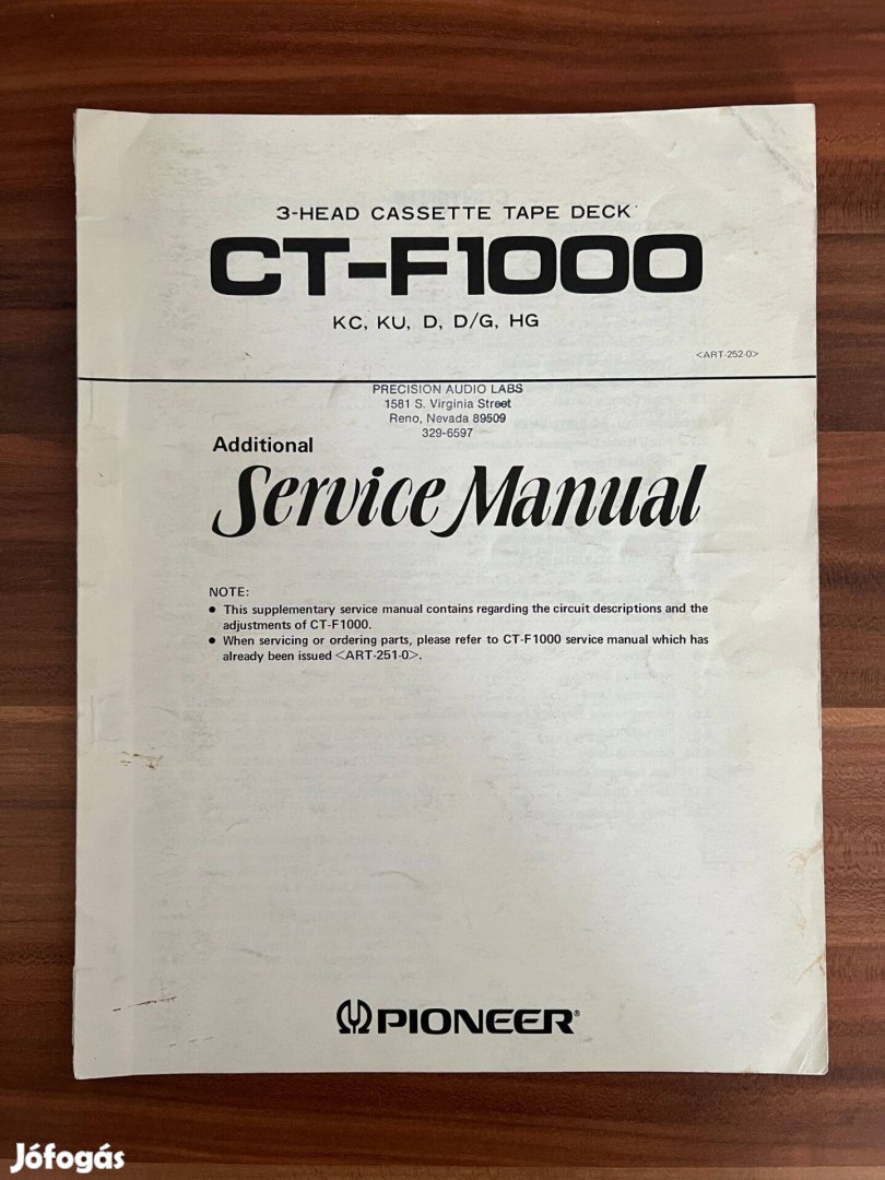 Pioneer CT F 1000 szerviz könyv, utasítás, leírás