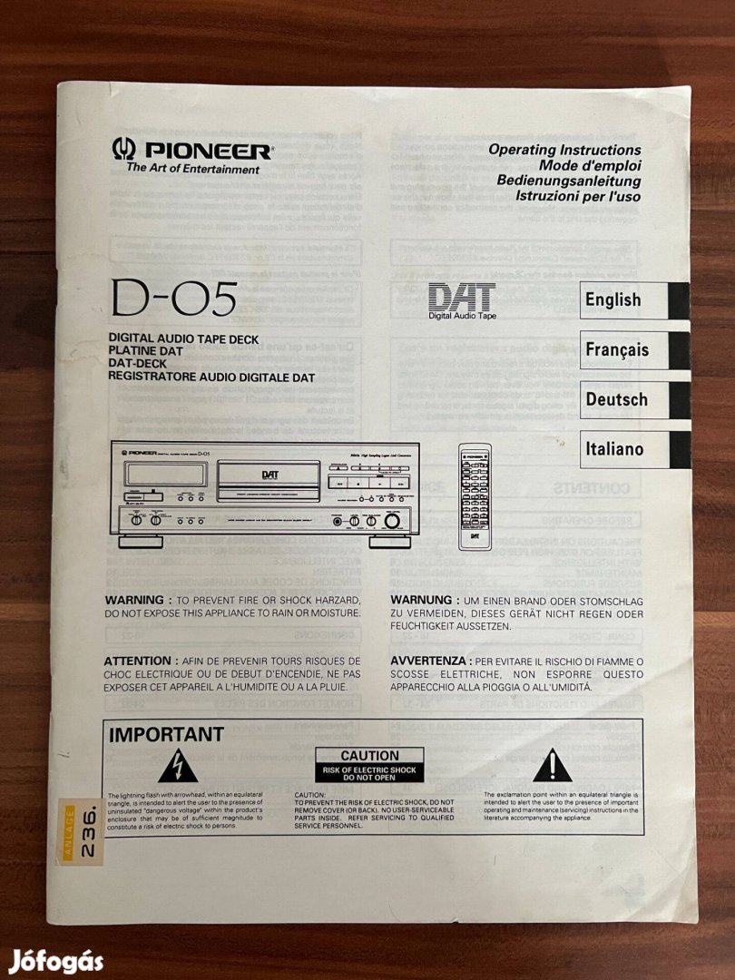 Pioneer D 05 DAT gyári eredeti használati utasítás, gépkönyv
