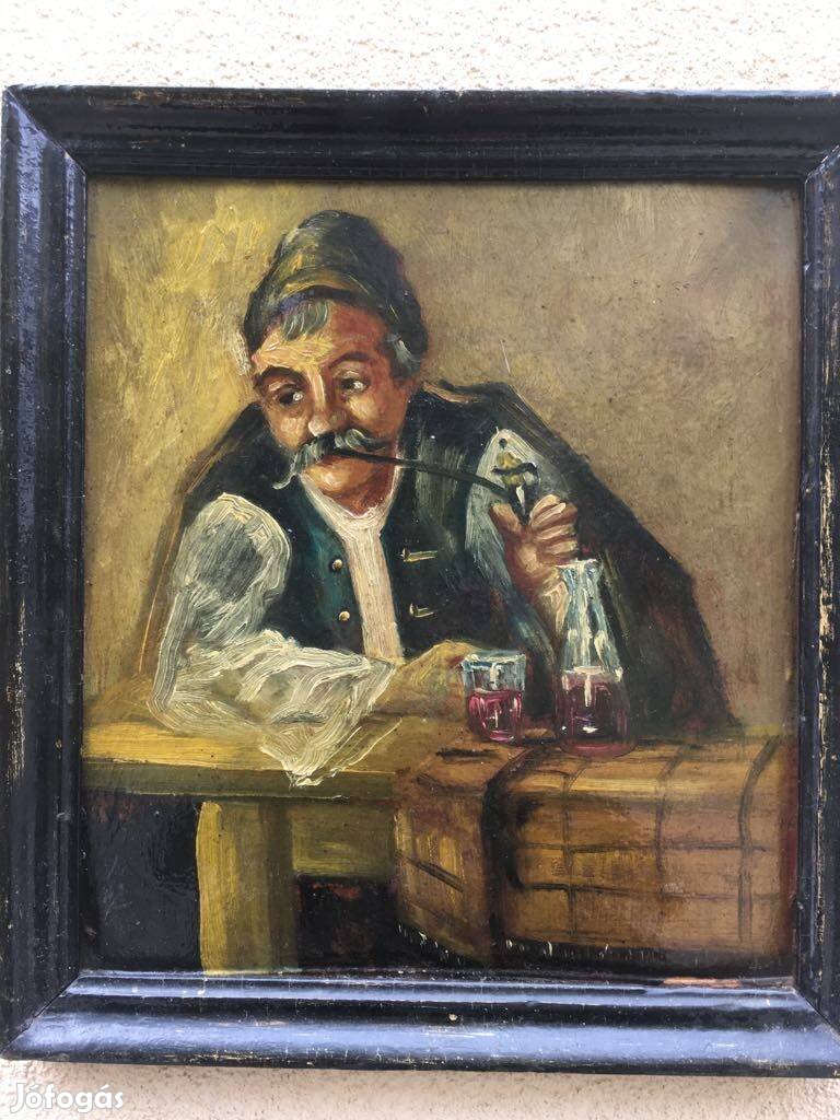 Pipázó paraszt, szignozott festmény Győrben eladó!