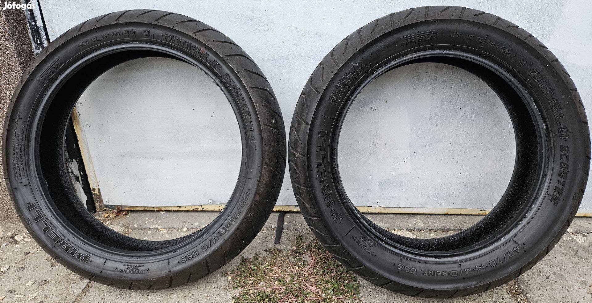 Pirelli 120/70 R15 és 140/70 R14 jó állapotú robogó gumik