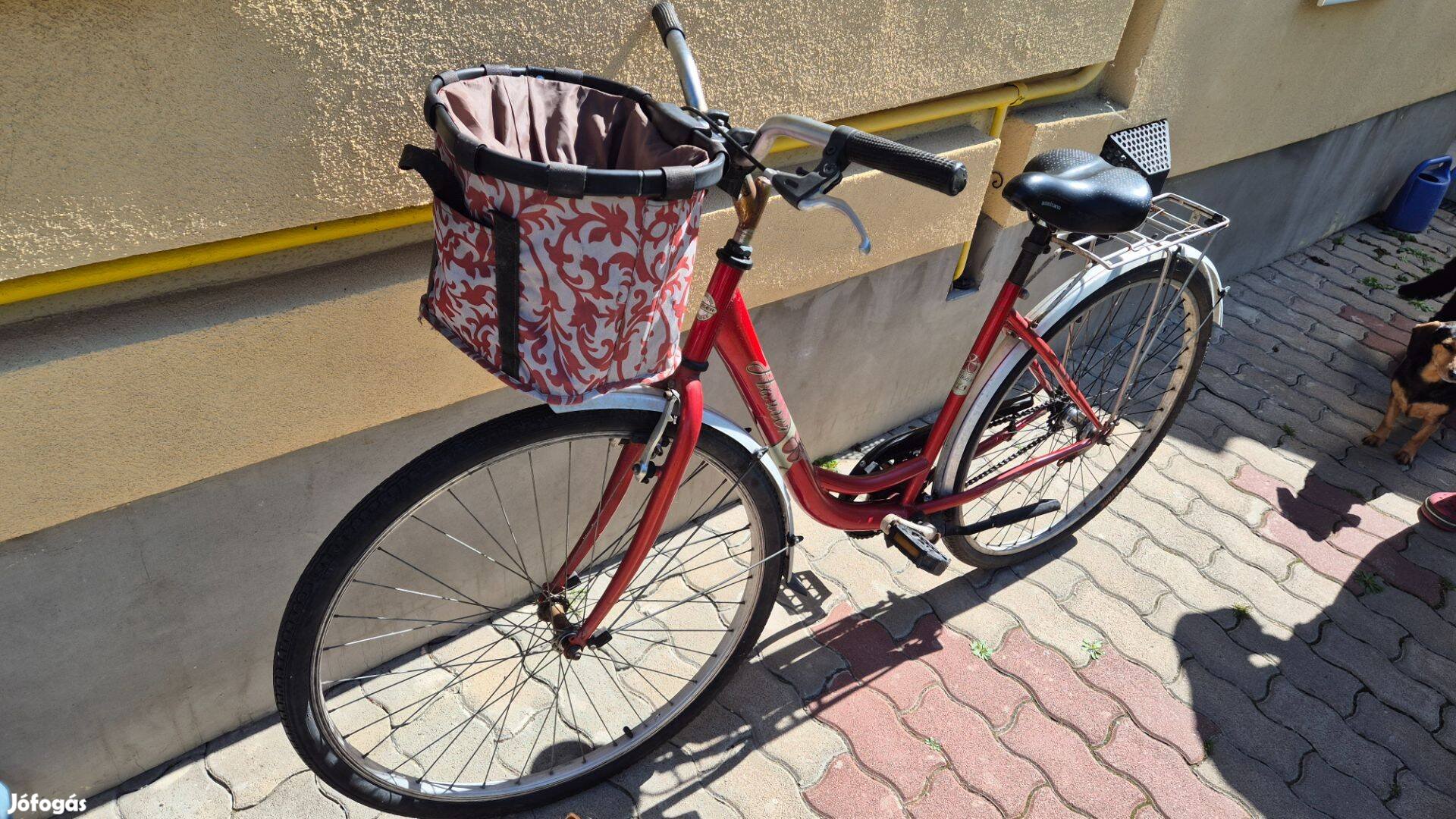 Piros bicikli kosárral