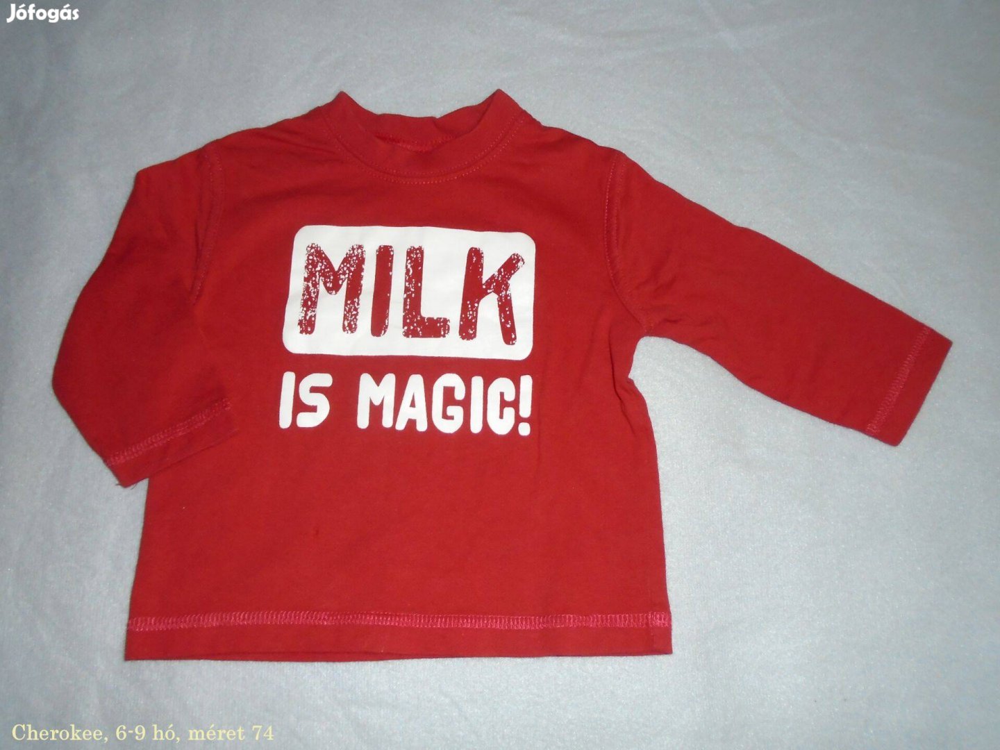 Piros feliratos hosszú ujjú felső 6-9 hó méret 74