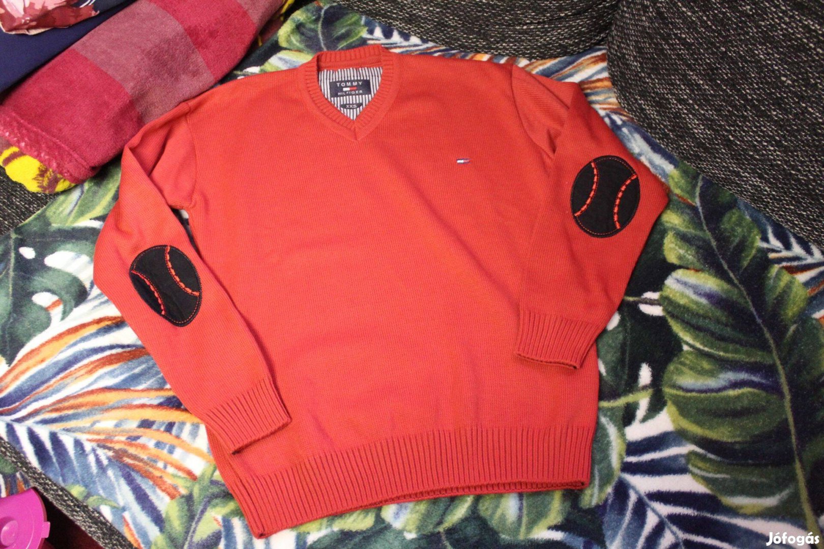 Piros noi kotott pulover, XS/S, Uj
