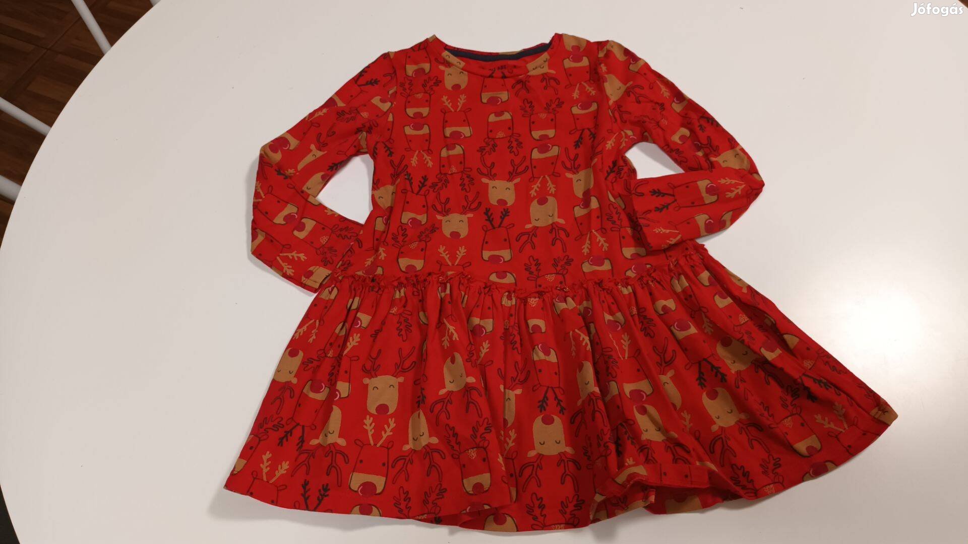 Piros rénszarvasos hosszú ujjú pamut kislány ruha 98-as