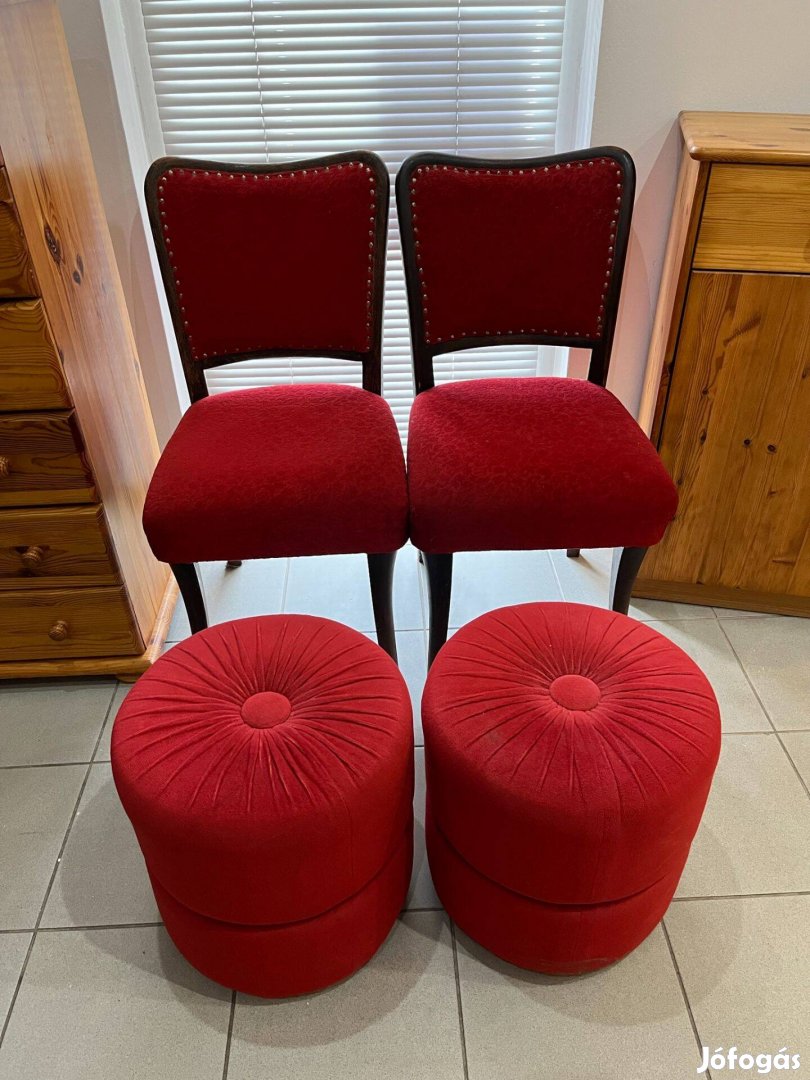 Piros retro szék 2 db puffokkal