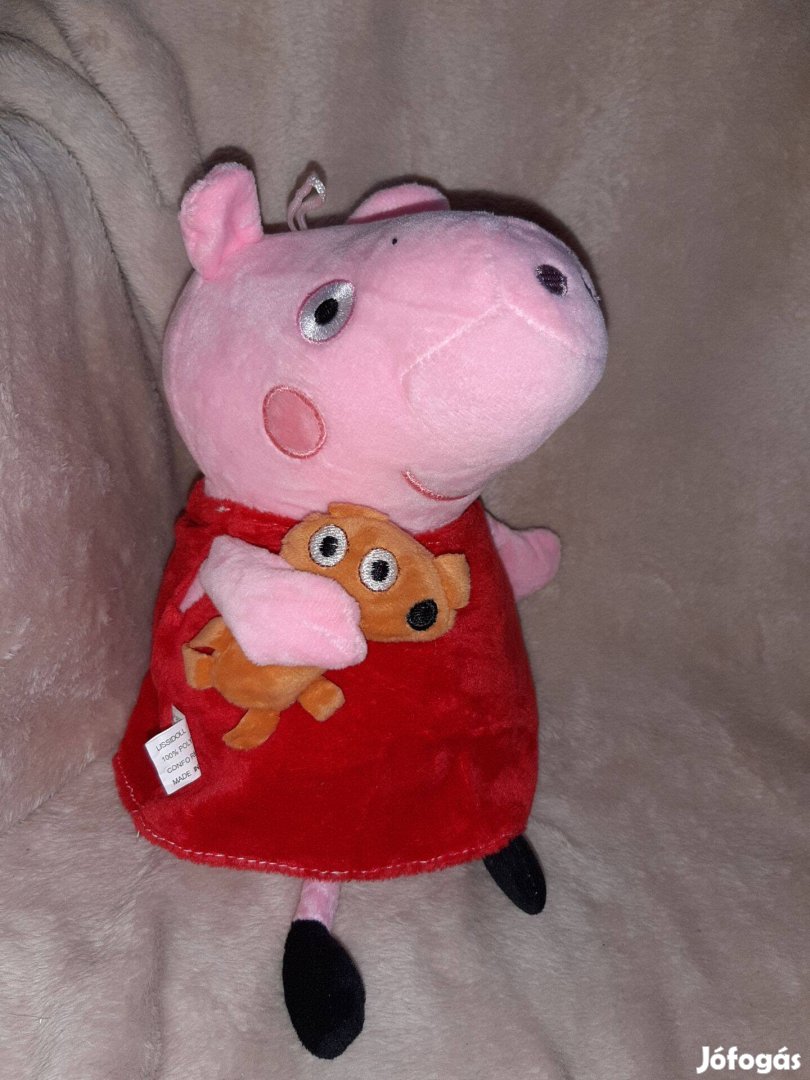 Piros ruhás peppa ,mackójával 30 cm új