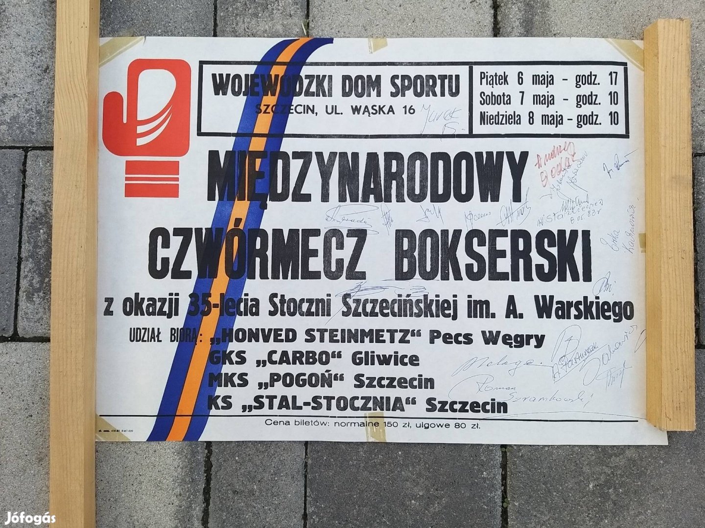 Plakát, miedzynarodowy czwormecz bokserski ,dedikált