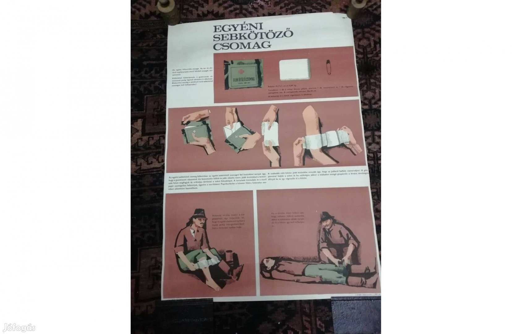 Plakát, propaganda plakát az 1950-es évekből, "Egyéni sebkötöző csomag