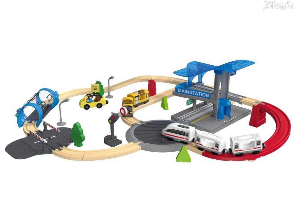 PlayTive City Express Városközpont 51 darabos fa vonat szett, favonat