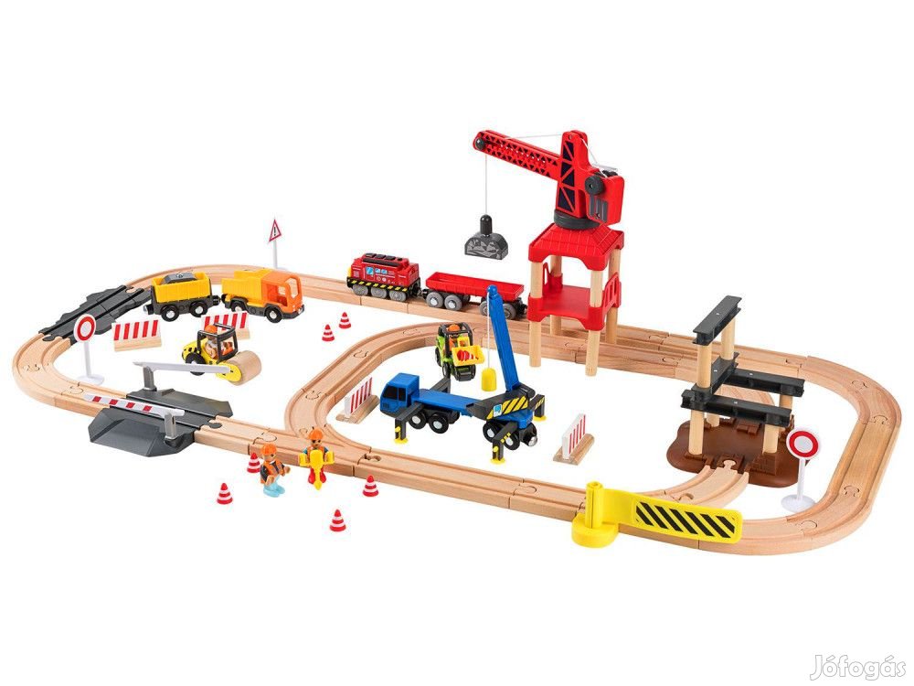 PlayTive Construction Site Train Set - Építkezés, 68 darabos fa vonat