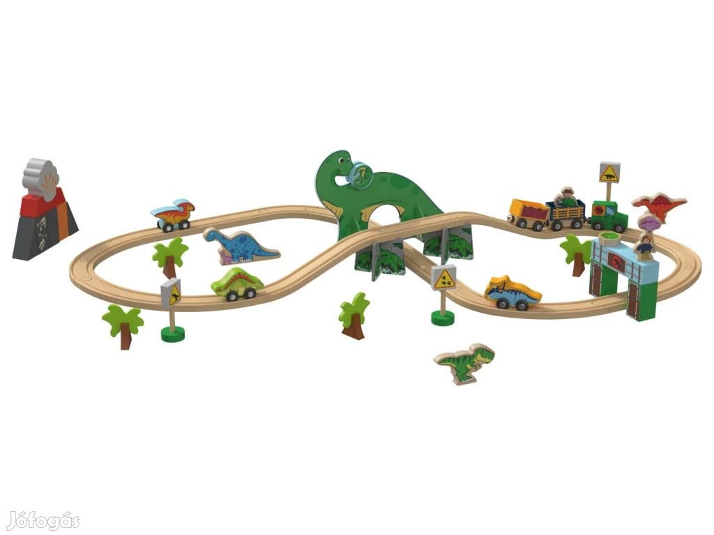 PlayTive Dinosaur Wooden Train Set - 46 darabos dinoszaurusz fa vonat