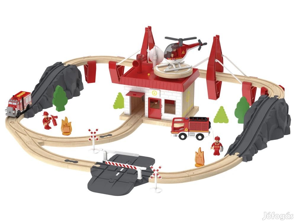 PlayTive Fire Brigade Train Set - 47 darabos Tűzoltóság fa vonat / va