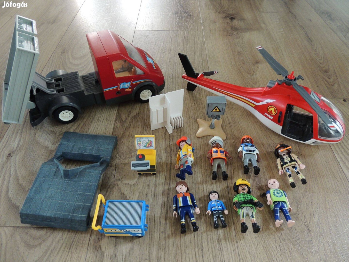 Playmobil Billenős teherautó + Szerelő csapat + Tűzoltó helikopter