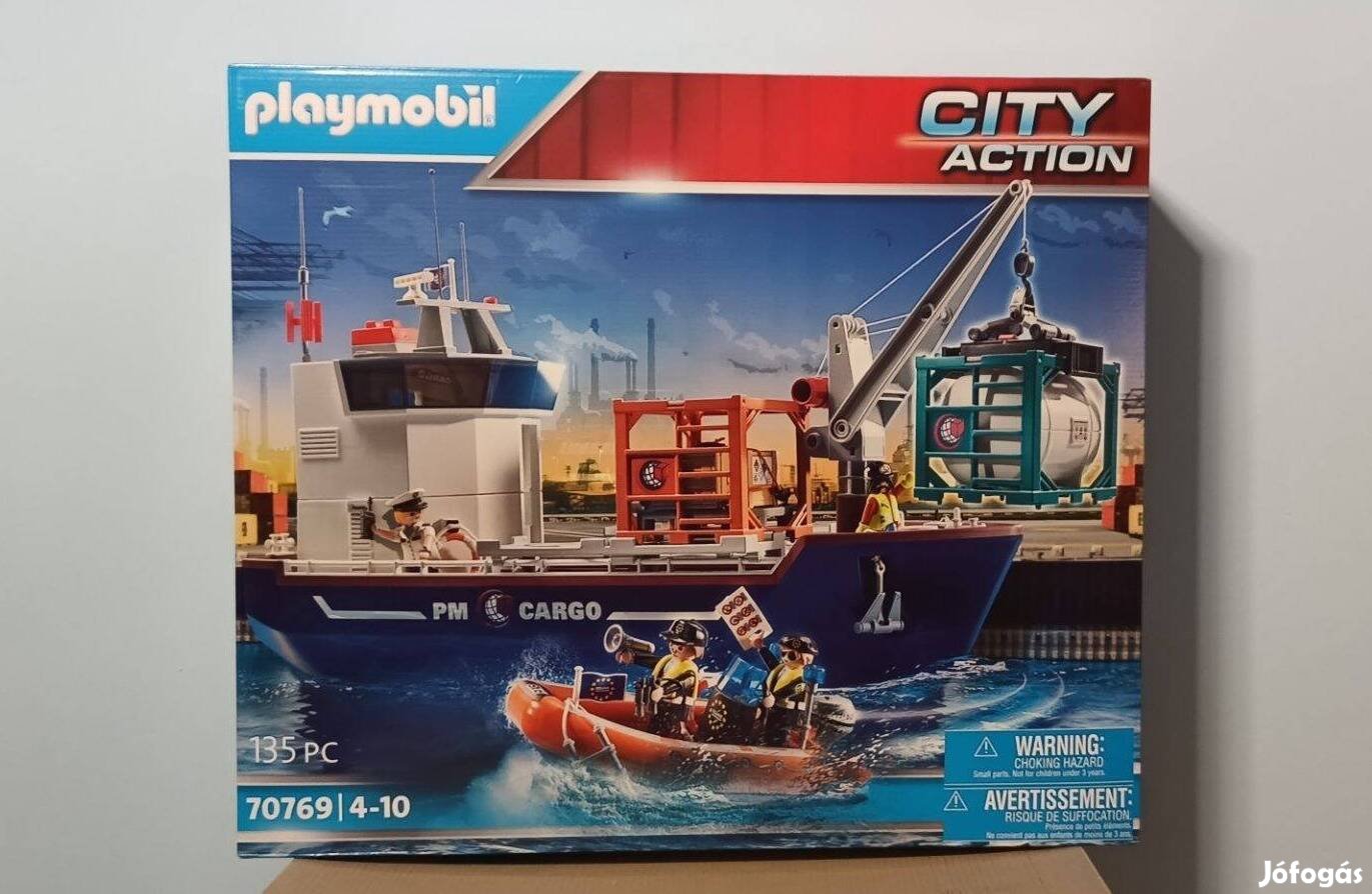 Playmobil City Action 70769 Nagy Konténerhajó Határőrcsónakkal Új