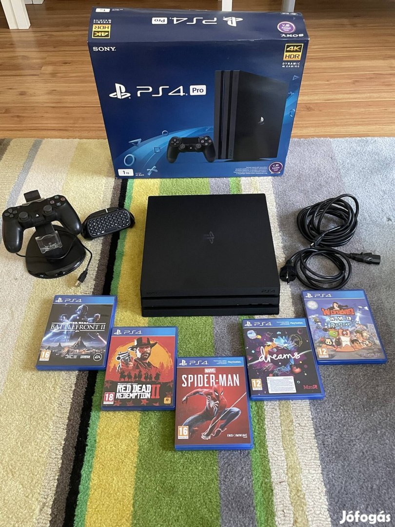 Playstation 4 Pro PS4 1TB + 5db játék + töltőállomás + billentyűzet