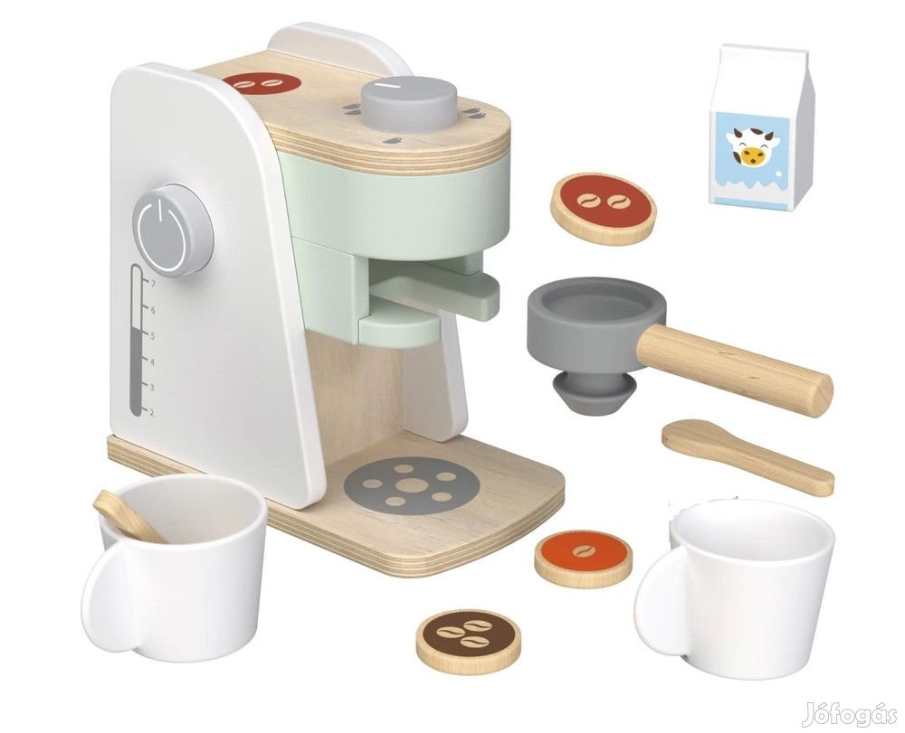 PlaytTive Coffee Machine Set, 9 részes játék fa kávéfőző készlet gyer