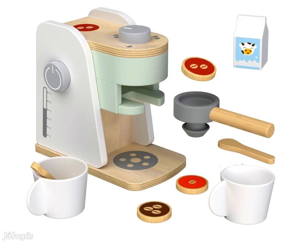 PlaytTive Coffee Machine Set, 9 részes játék fa kávéfőző készlet gyer