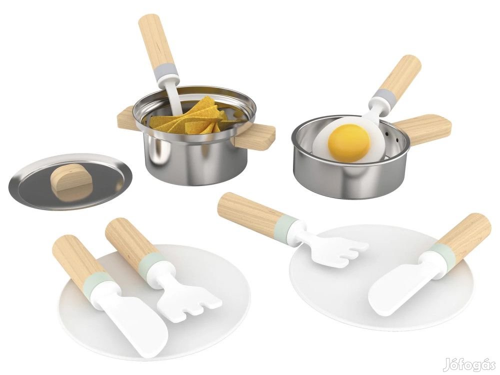 PlaytTive Cooking Set, 18 részes játék fa + nemesacél konyhai készlet