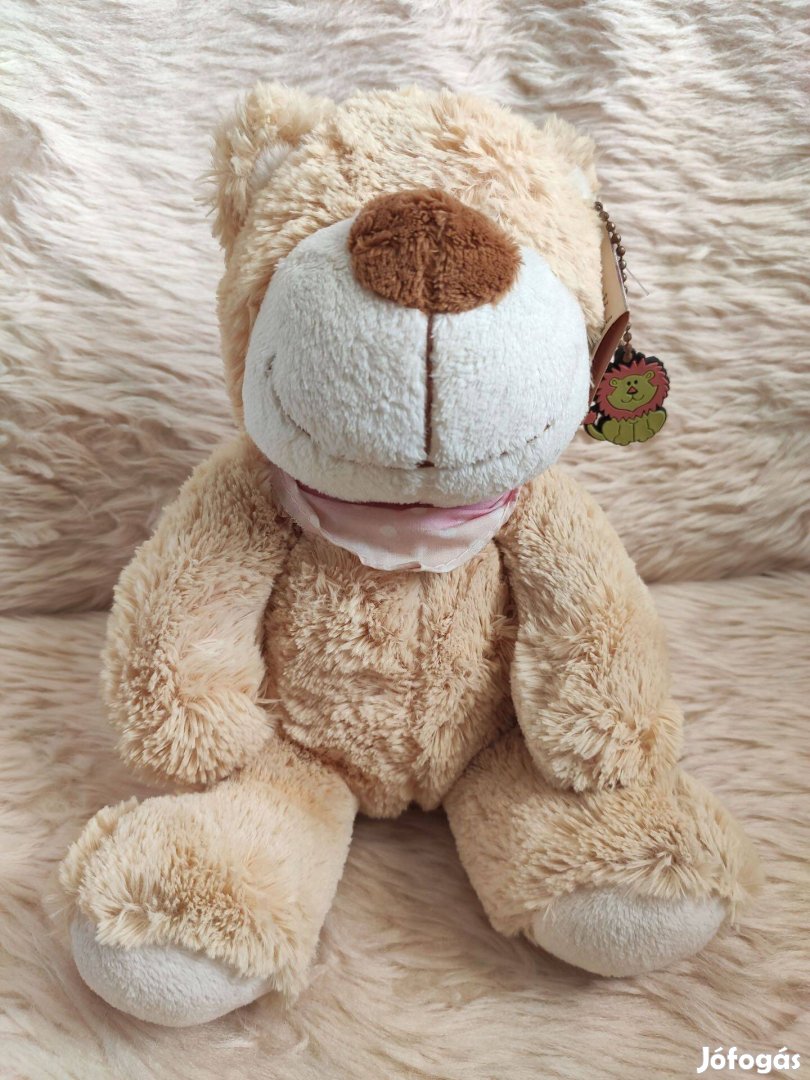 Plüss állat figura rózsaszín kifakult kendős maci