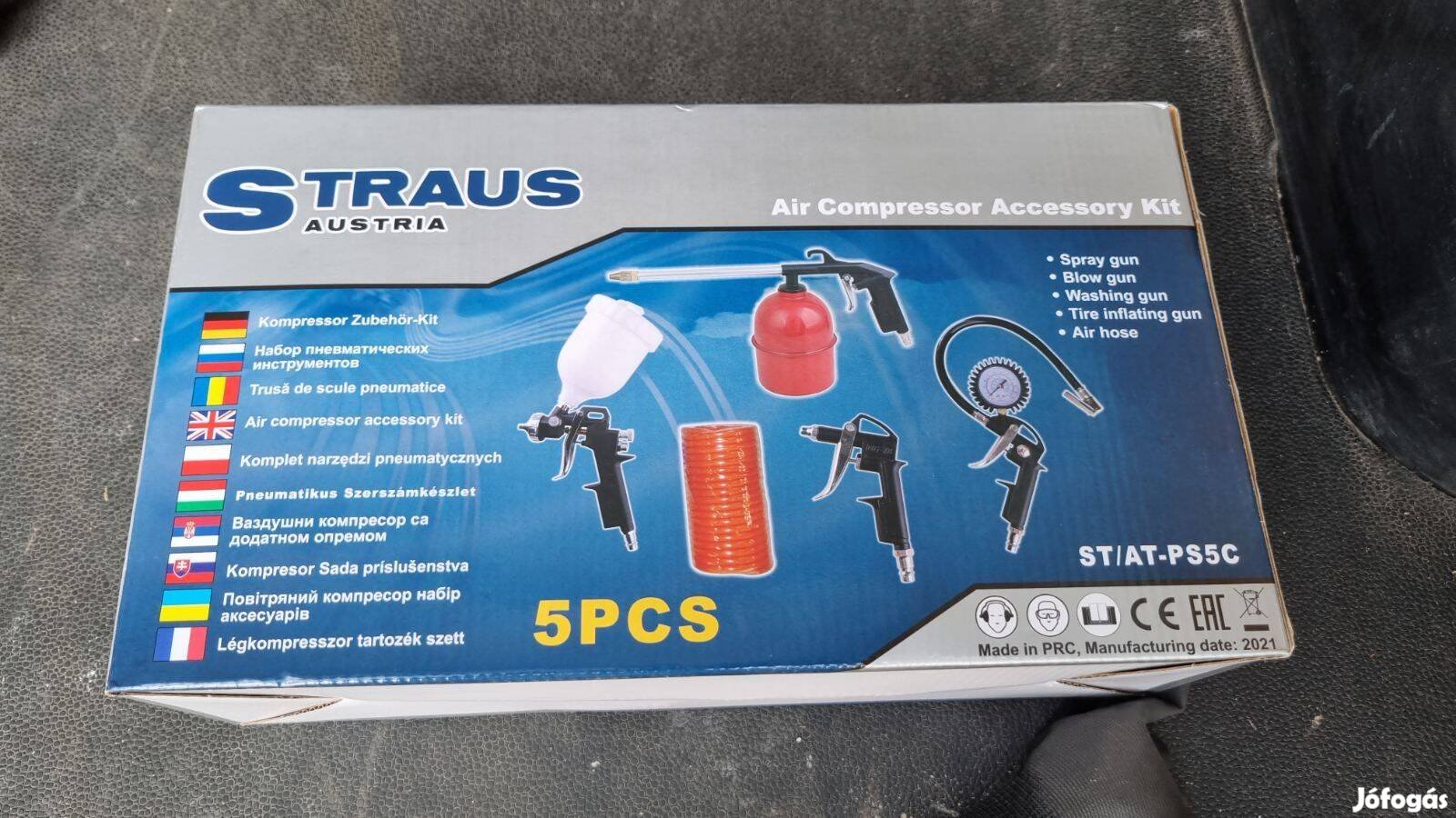 Pneumatikus szerszámkészlet kompresszorhoz, 5db-os tartozék szett