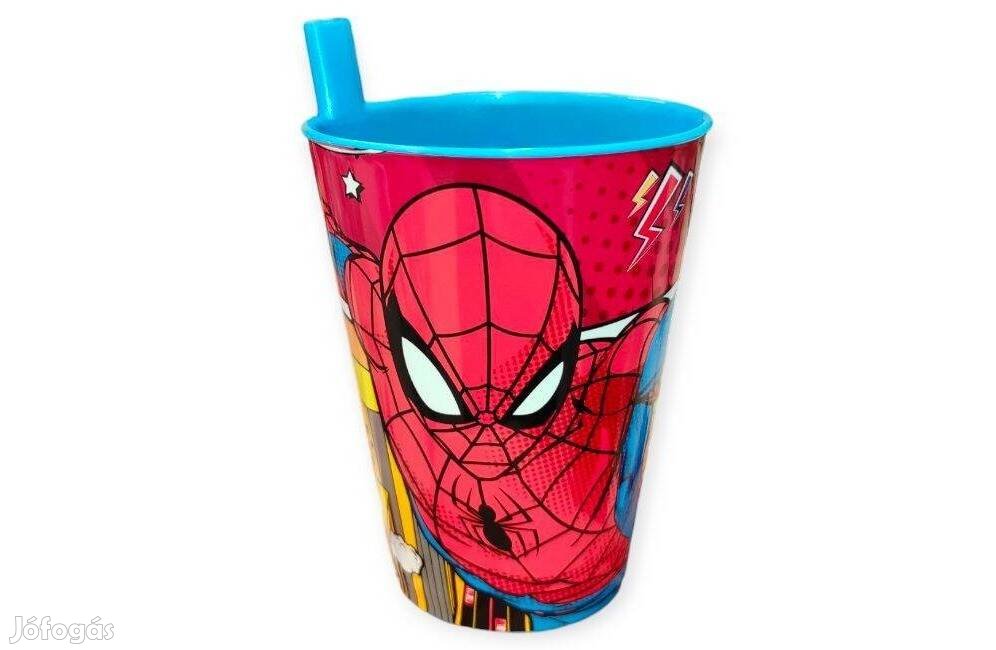 Pókember szívószálas műanyag pohár gyerekeknek 260 ml