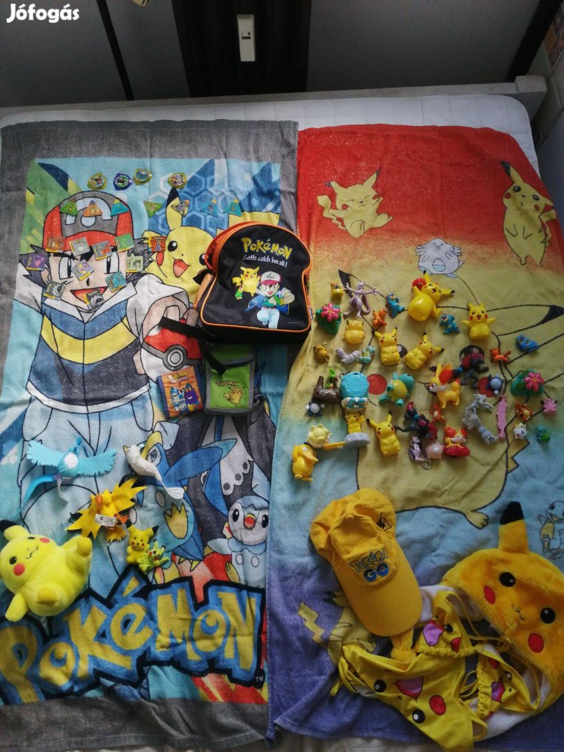 Pokémon gyűjtemény tazo, trio, figura, plüss, ruha, táska, pikachu