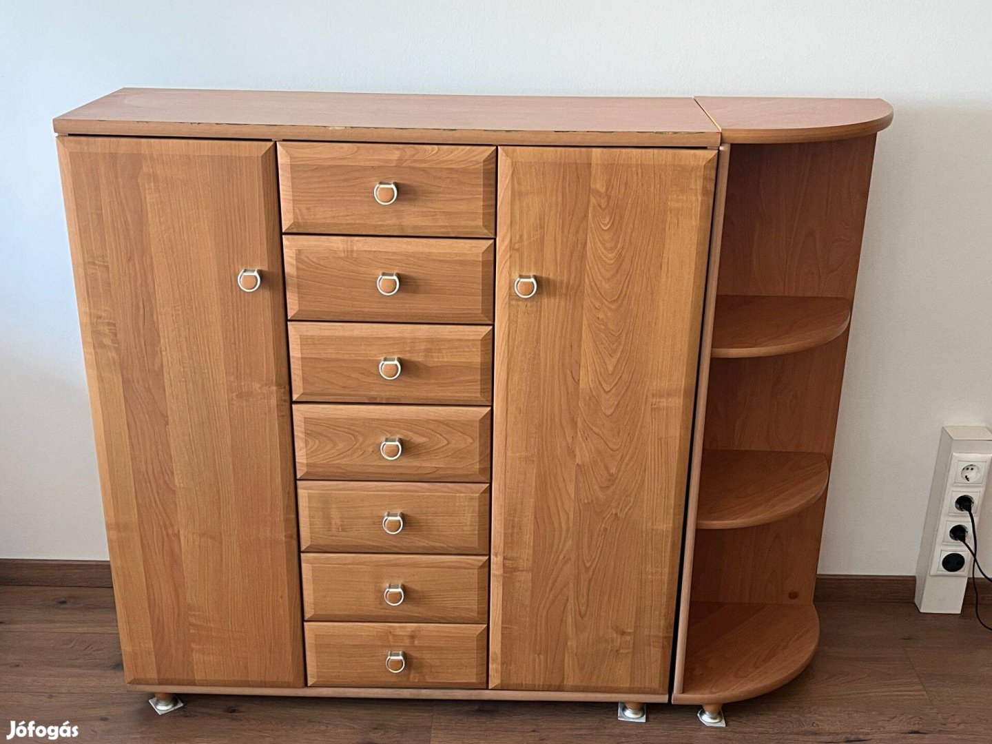 Polcos, ajtós, fiókos komód bútorlapból, sarokelemmel, nem IKEA