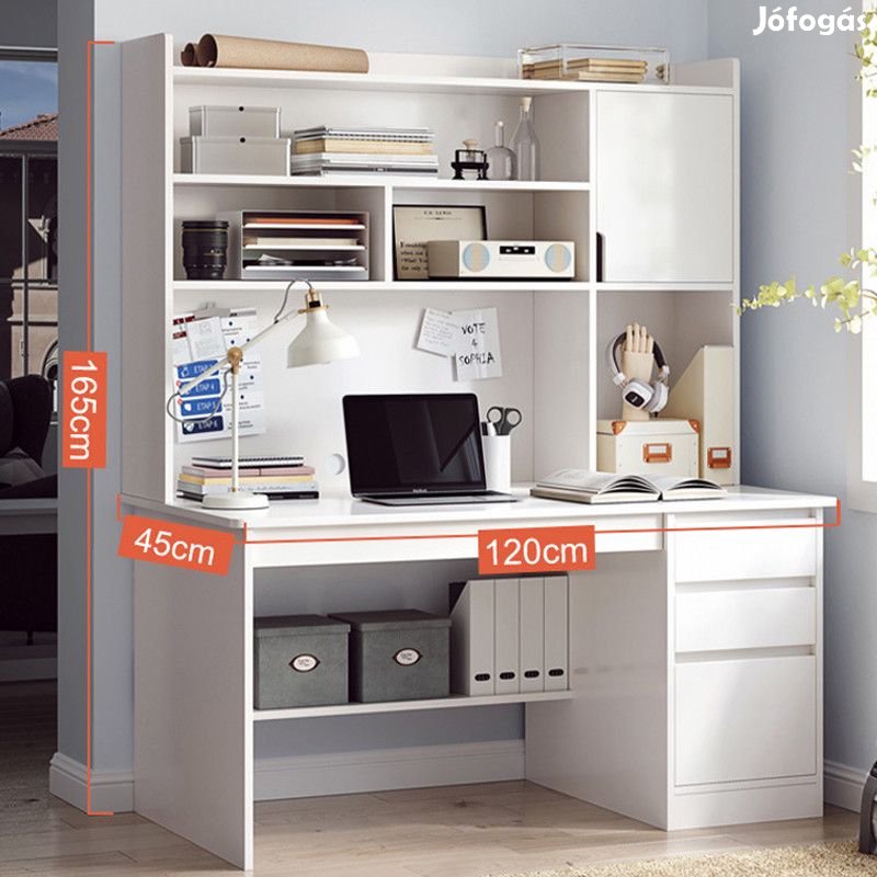 Polcos íróasztal fiókokkal tárolóval 120x45cm fehér