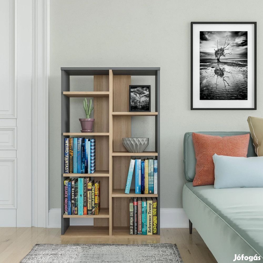 Polcos tároló könyvespolc 72x25x124cm szürke KH14-2