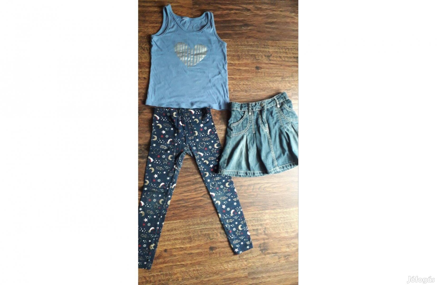 Póló, farmer szoknya, legging 6 évesre szép állapot 1000