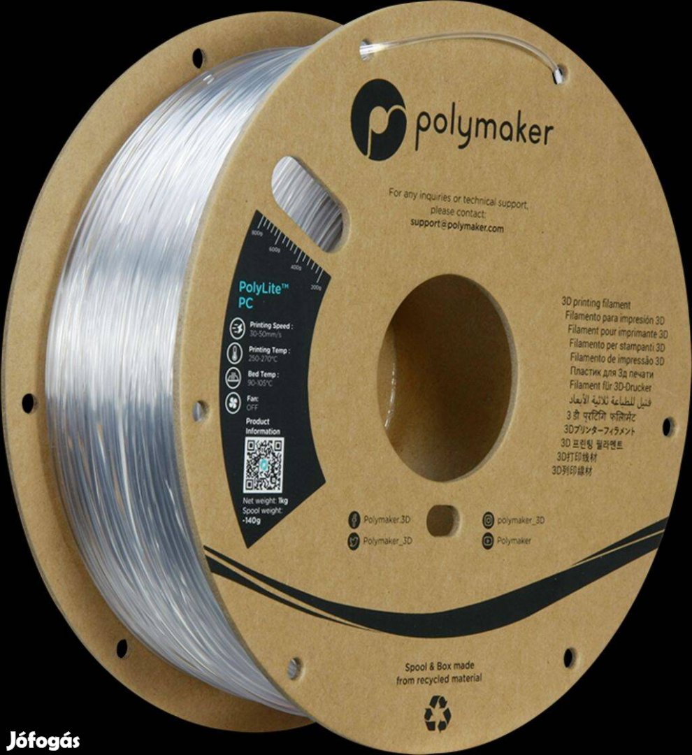 Polymaker Polylite PC Átlátszó, 1,75 mm / 2500g Polikarbonát Filament