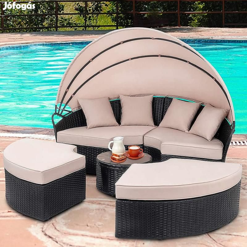 Polyrattan luxus napozó ülőgarnitúra napozóágy rattan kerti