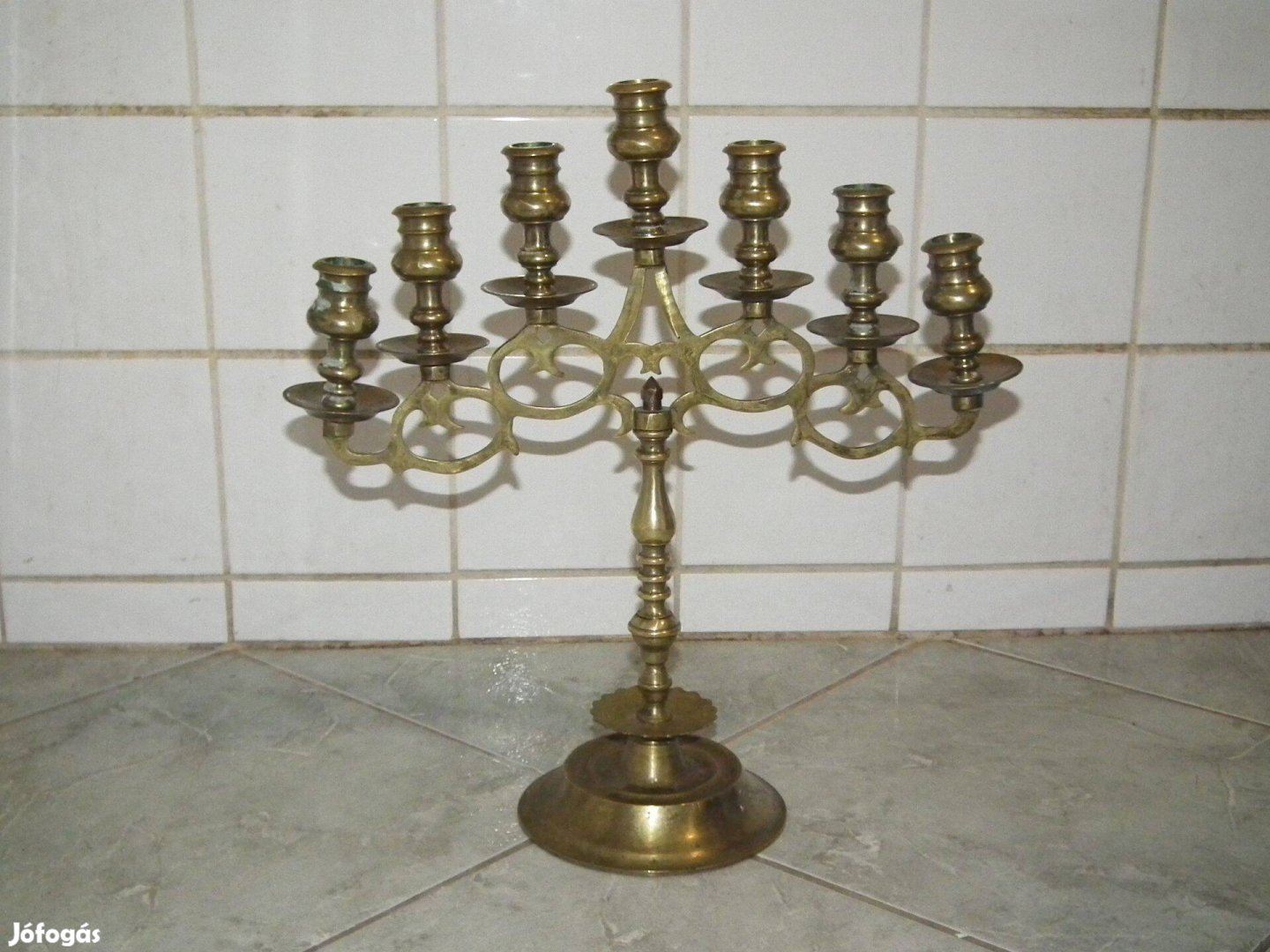 Pompás dögnehéz ritka hétágú réz gyertyatartó